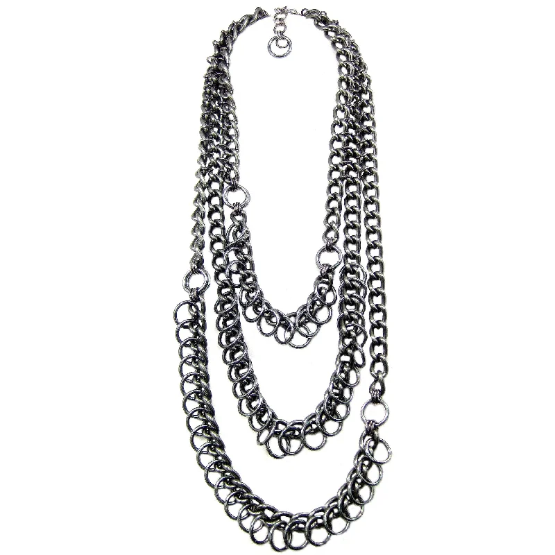 special occasion necklaces for women-#993n Gunmetal Long Chain Necklace With Ring Detail