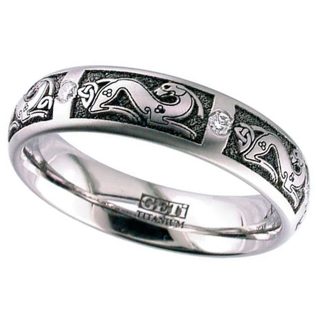 elegant engagement rings for women-Titanium & Diamond Celtic Ring - 2204-CD2-3PNT