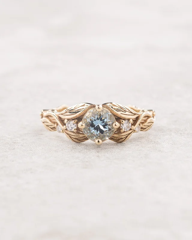 Sky aquamarine and diamonds engagement ring, gold branch band / Clematis