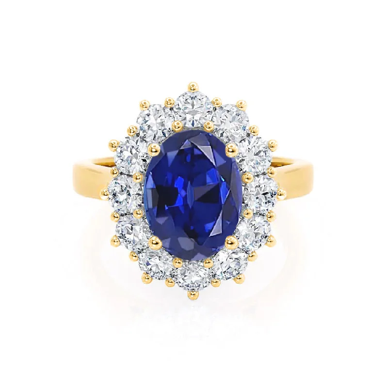 DIANA - Chatham® Blue Sapphire & Lab Diamond 18k Yellow Gold