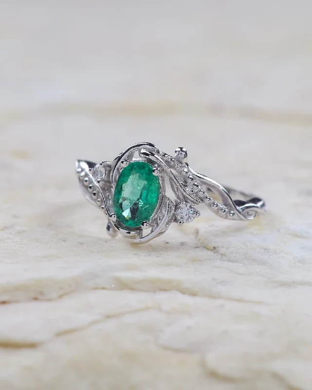 Botanical engagement ring with natural emerald / Undina