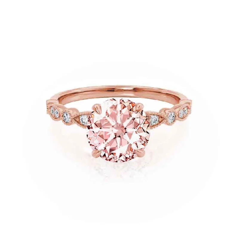 HOPE - Chatham® Round Champagne Sapphire 18k Rose Gold Shoulder Set Ring