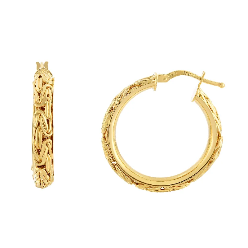 hoop earrings with diamonds for women-14K Yellow Gold Byzantine Fancy Hoop Earrings, Diameter 20mm