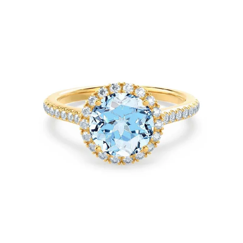 LAVENDER- Chatham® Aqua Spinel & Diamond 18k Yellow Gold Petite Halo