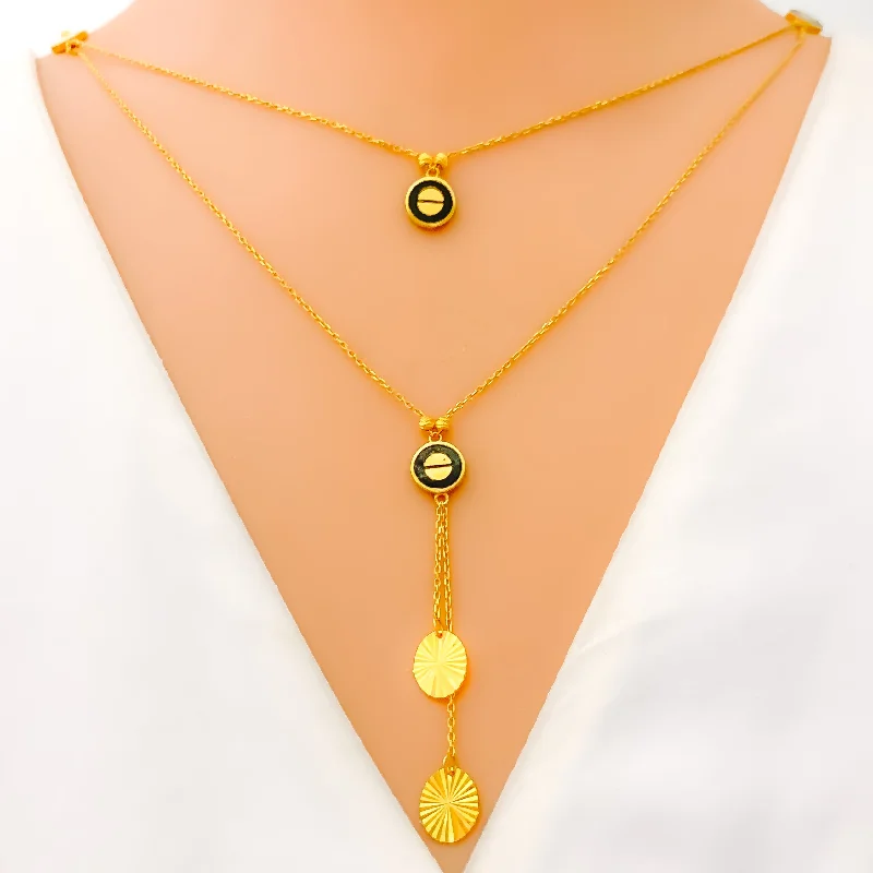 beaded necklaces for women-Modish Fancy Dual Layered 21k Gold Necklace