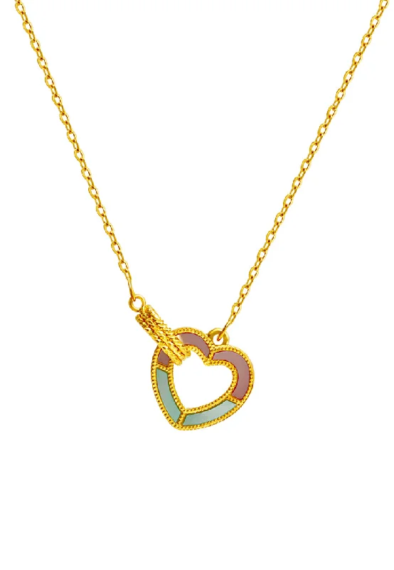 diamond pendant necklaces for women-TOMEI Mother-Of-Pearl Heart Necklace, Yellow Gold 999 (5G)