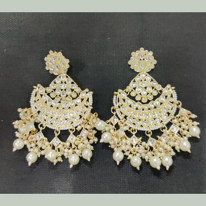 diamond earrings for women-Shreeji Gold Plated Kundan Stone Dangler Earrings