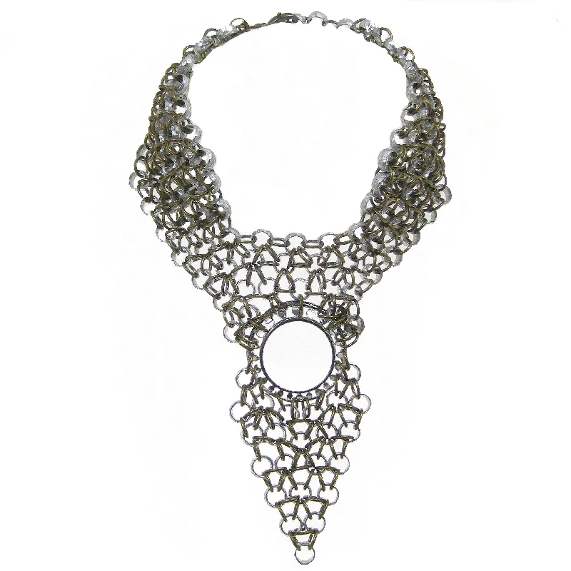 gold heart necklaces for women-#976n Silver & Gold Tone Chain Mail Bib Necklace