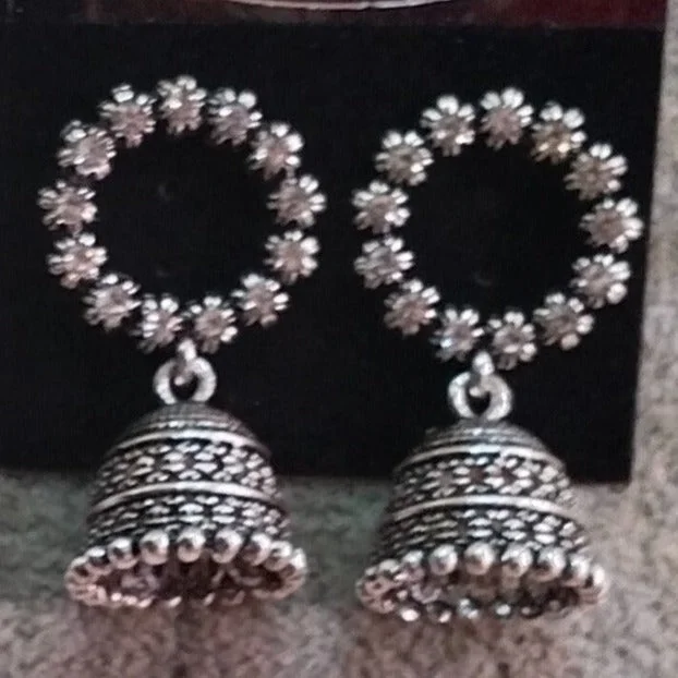 luxury crystal earrings for women-Tahura Oxidised Plated Jhumki Earrings