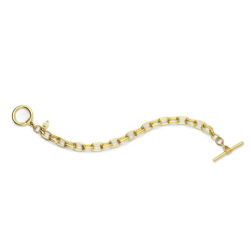 trendy bangles with gemstones for women-Gold Link Chain Toggle Bracelet