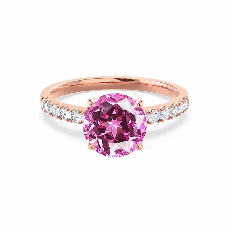 GISELLE - Chatham® Pink Sapphire & Diamond 18k Rose Gold Ring