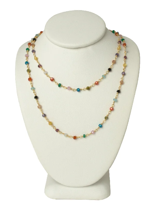 classic gold necklaces for women-LONG Natural Multi Gemstone Gold Necklace