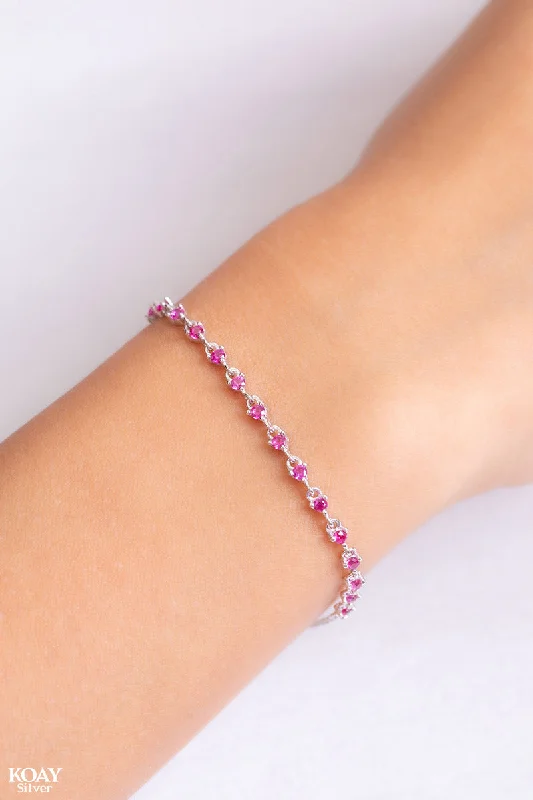 silver cuff bracelets for women-Zircon Bracelet (010-Hot Pink)