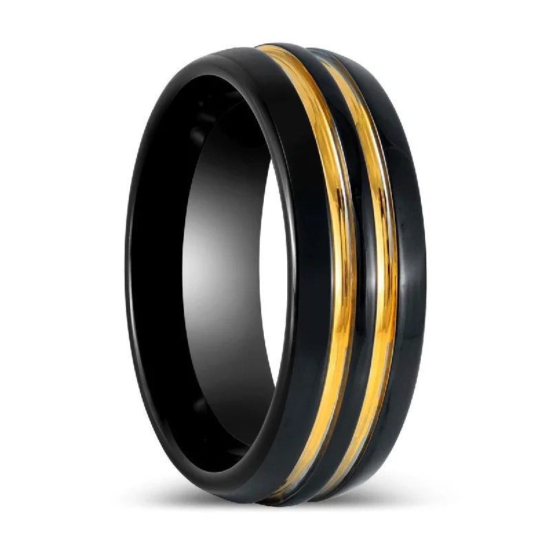 ruby engagement rings for women-JAUCA | Black Tungsten Ring Two Yellow Strips