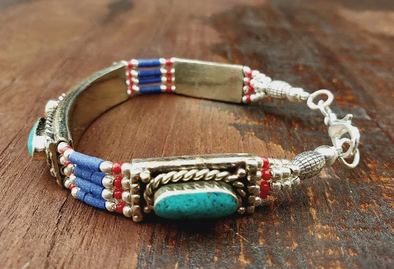 statement bangles for women-Tibetan Lapis Beaded Bracelet