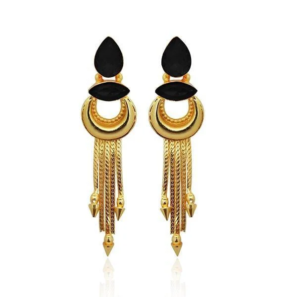 hoop earrings for women-Kriaa Black Resin Stone Gold Plated Dangler Earrings - 1313106D