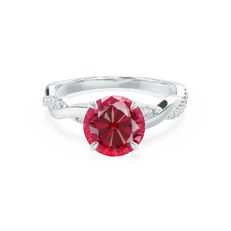 EDEN - Chatham® Round Ruby & Diamond 950 Platinum Vine Ring