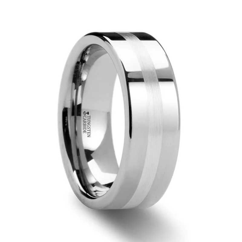 fine diamond engagement rings for women-LETHOLDUS | Tungsten Ring Palladium Inlay Flat