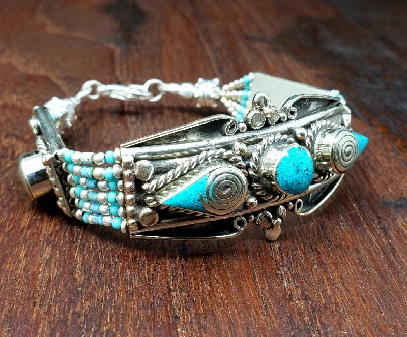 sterling silver bangles for women-Tibetan Turquoise Teardrop Bracelet