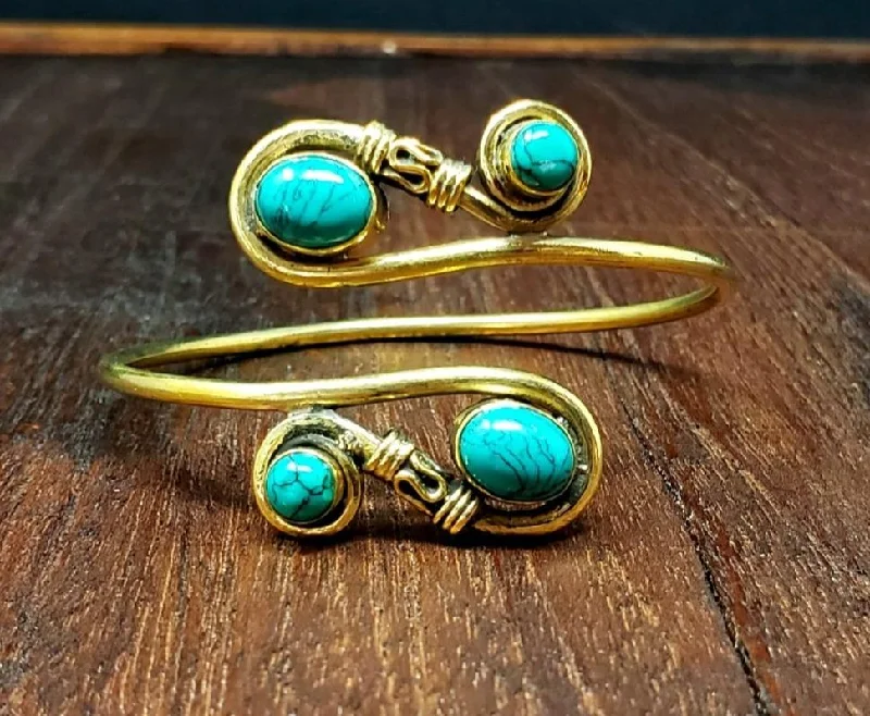 contemporary bangles for women-Turquoise Scroll Bracelet