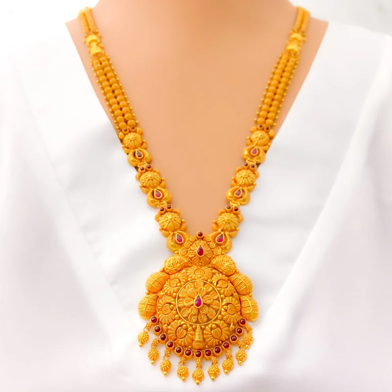 vintage chain necklaces for women-Impeccable Detailed 22k Gold Antique Long Necklace