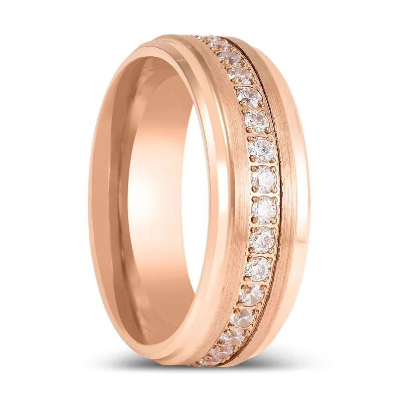 ethically sourced engagement rings for women-ENER | Rose Gold Tungsten Ring with Round White CZ