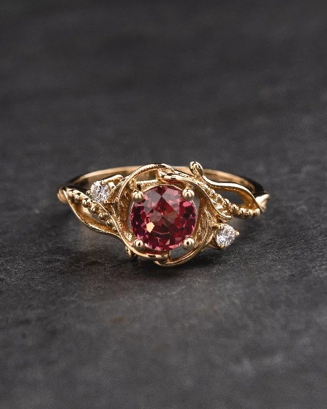 Padparadscha sapphire engagement ring with diamonds / Undina