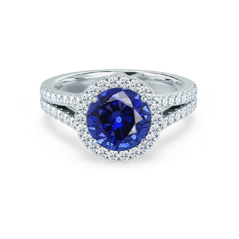 AMELIA - Chatham® Lab Grown Blue Sapphire & Diamond 18k White Gold Halo Ring