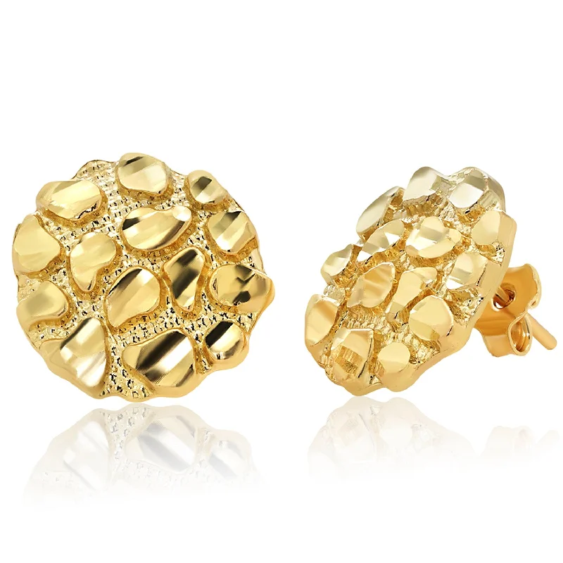 bridal jewelry earrings for women-14k Yellow Gold Round Nugget Stud Earrings with Push Back - 5 Sizes