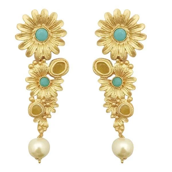 trendy earrings for women-Kriaa Blue Pota Stone Gold Plated Floral Dangler Earrings - 1313109C