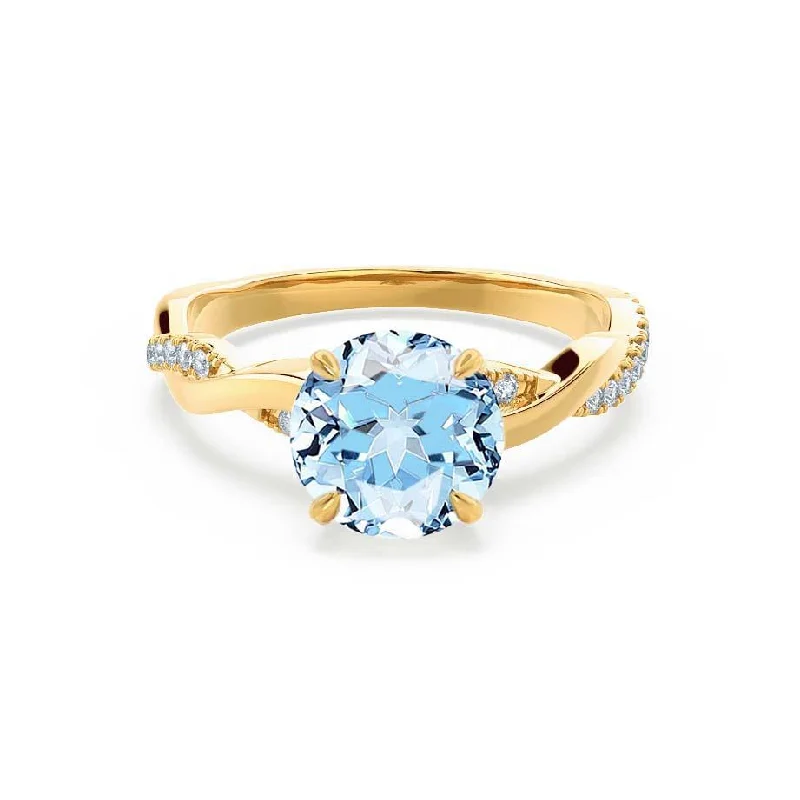 EDEN - Chatham® Round Aqua Spinel & Diamond 18k Yellow Gold Vine Ring