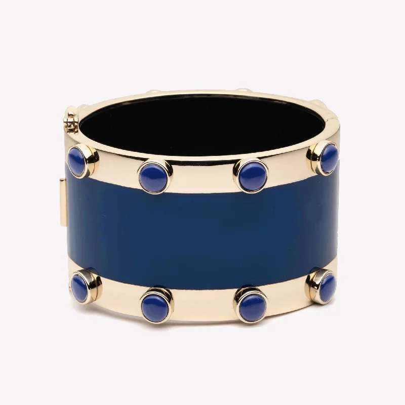 engraved bracelets for women-INLAID CABOCHON CUFF - LAPIS LAZULI