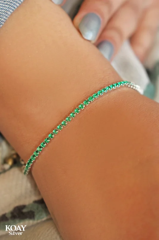 gold chain bracelets for women-Green Tennis Bracelet