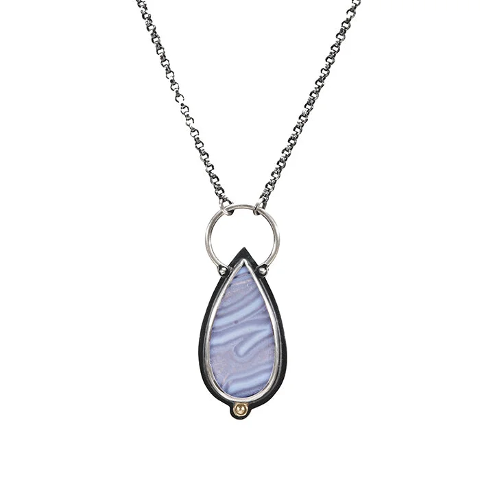 rose gold necklaces for women-Blue Lace Agate Necklace - Sterling + 18k Gold