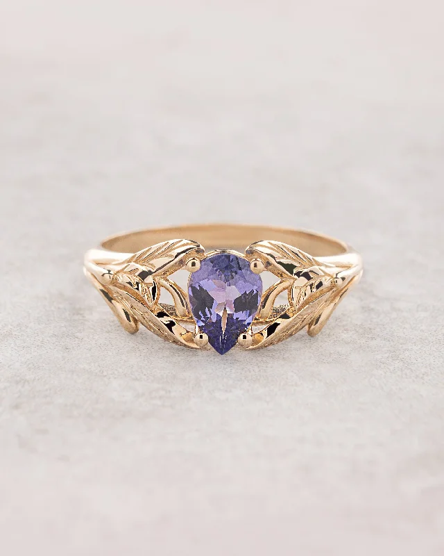 Purple tanzanite ring, leaves engagement ring / Wisteria