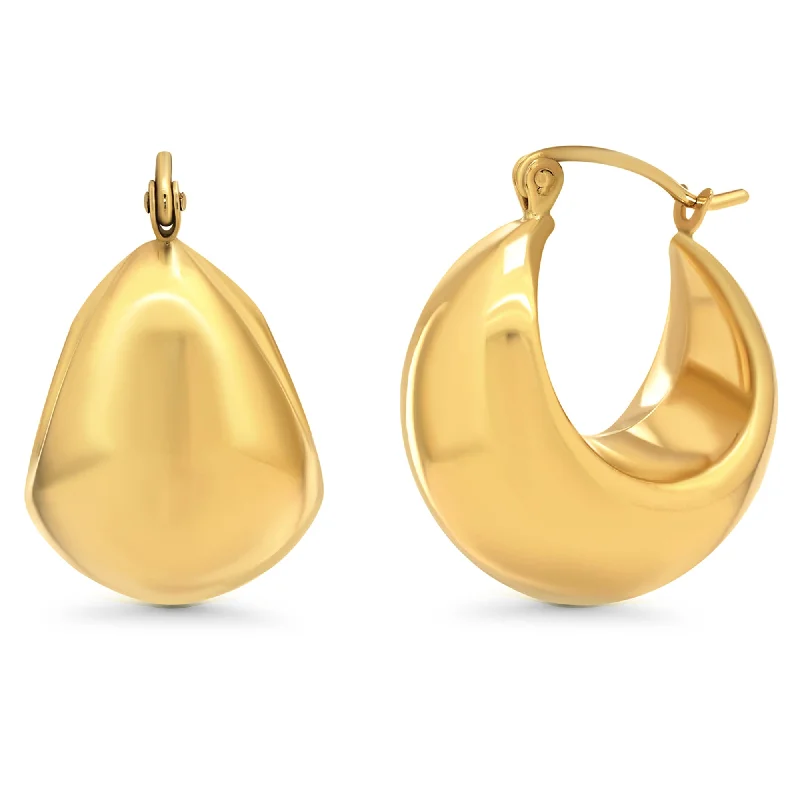 fine jewelry earrings for women-14k Yellow Gold Bold Dome Hoop Earrings with Latch Back - High Polished