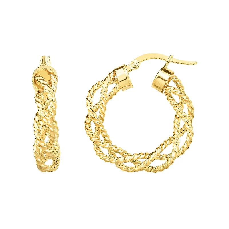 elegant gold earrings for women-14K Gold Twisted Hoop Earring, Diameter 22mm