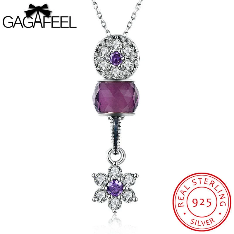 unique design necklaces for women-GAGAFEEL Statement Necklace 925 Sterling Silver Purple/Silver Color Shiny Cubic