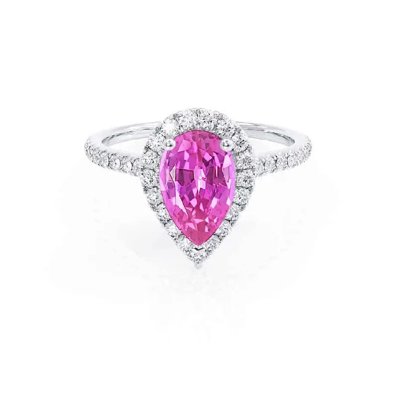 HARLOW - Chatham® Pear Pink Sapphire & Diamond 18k White Gold Halo