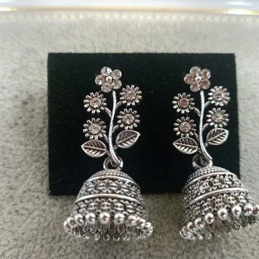 sterling silver stud earrings for women-Tahura Oxidised Plated Jhumki Earrings