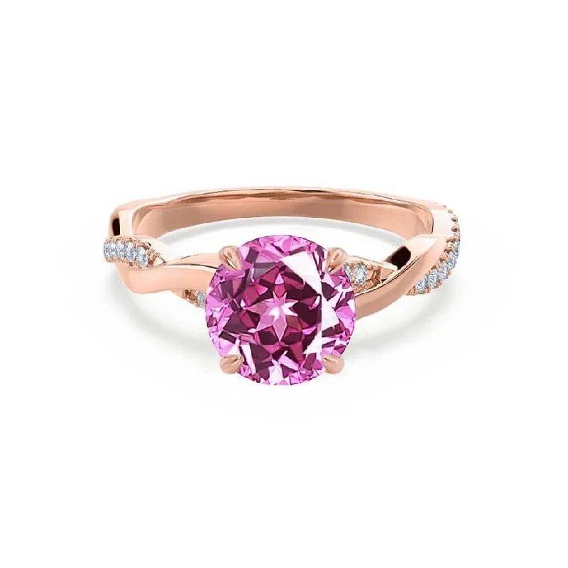 EDEN - Chatham® Round Pink Sapphire & Diamond 18k Rose Gold Vine Ring