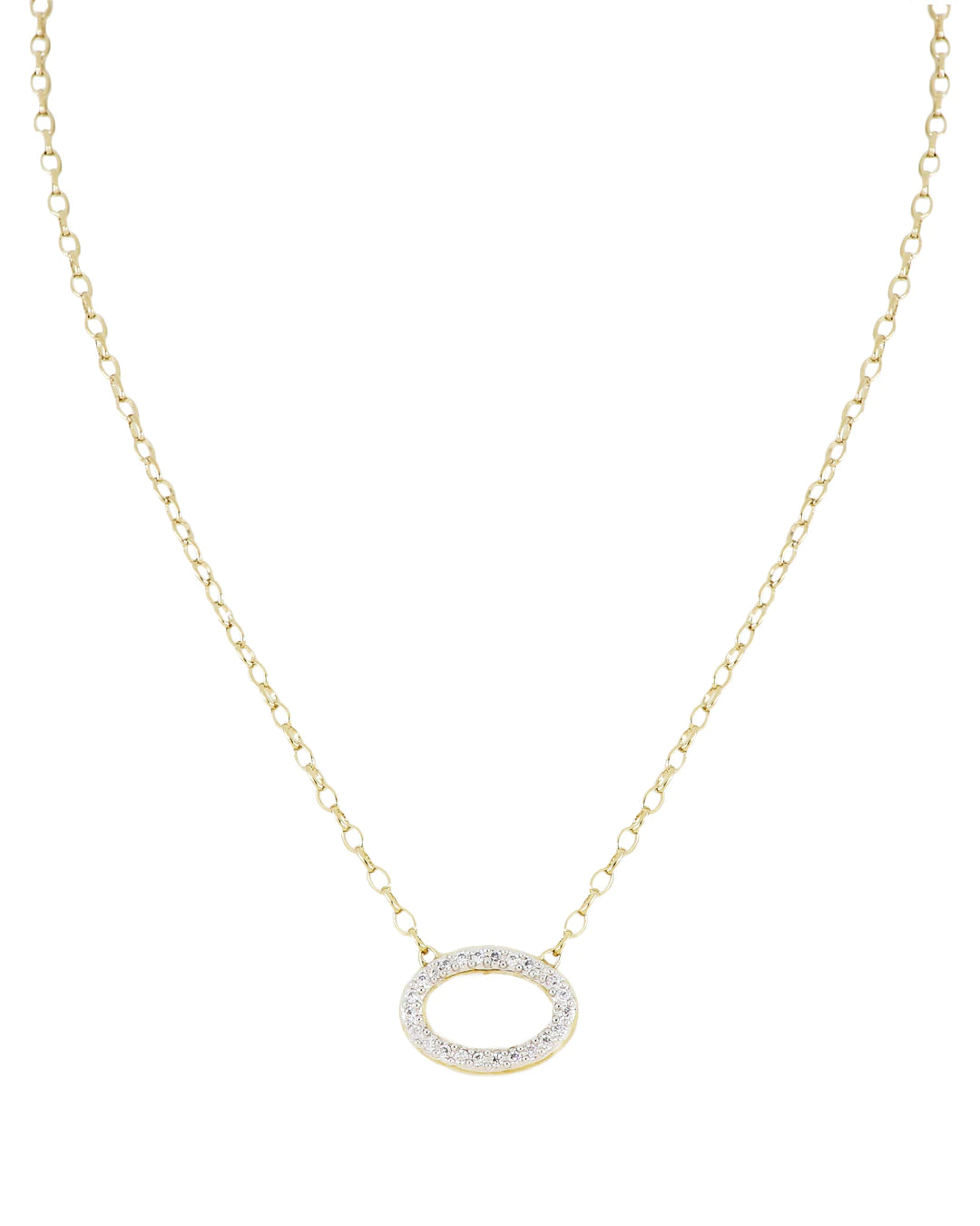 silver chain necklaces for women-Aldrava Oval Pavé Necklace Gold 16-18" Chain