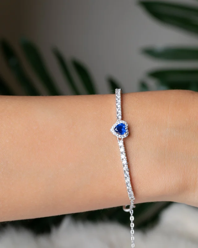 adjustable charm bracelets for women-Zircon Blue Heart Tennis Bracelet