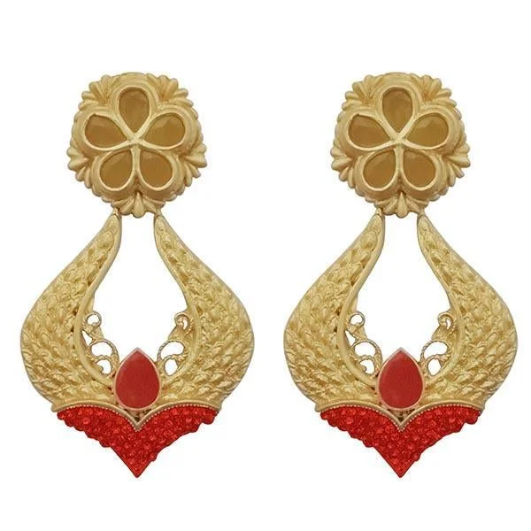 luxury crystal earrings for women-Kriaa Red Pota Stone Gold Plated Dangler Earrings