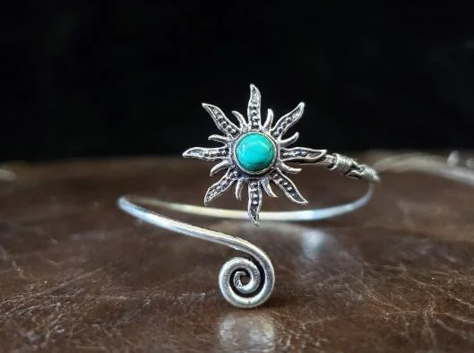 lightweight bangles for women-Turquoise Sunburst Bracelet