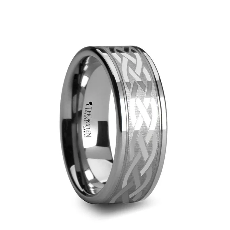 sparkling engagement rings for women-PAETUS | Tungsten Ring Flat Dual Offset Groove