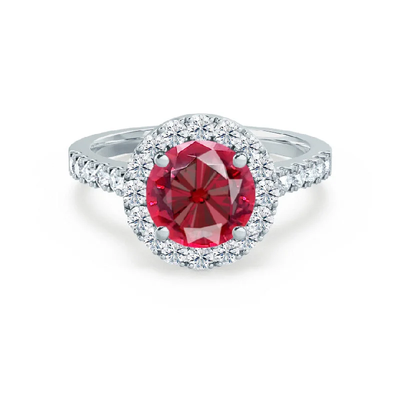 CECILY - Chatham® Lab Grown Red Ruby & Diamond Platinum Halo Ring