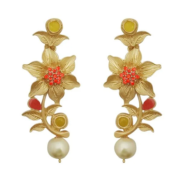 exclusive earrings for women-Kriaa Red Austrian Stone Gold Plated Floral Dangler Earrings