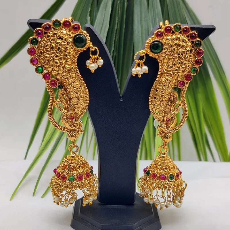 matching earrings for women-Manisha Jewellery Gold Plated Pota Stone Jhumki Earrings