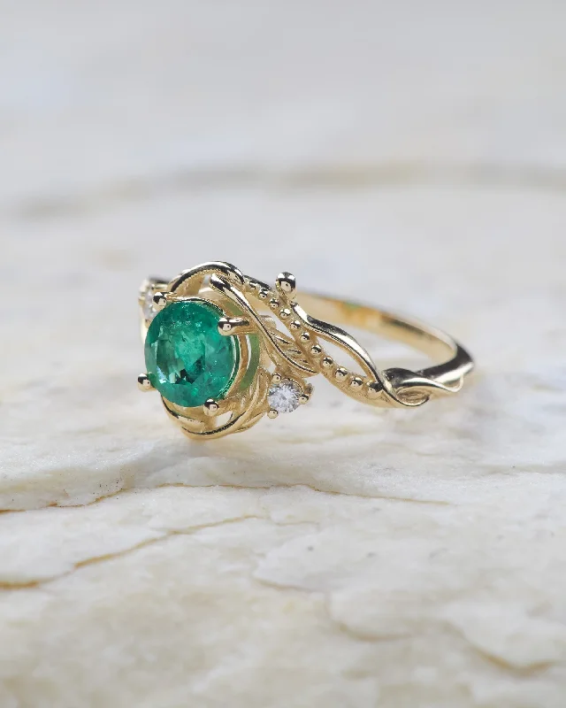 Genuine emerald and diamonds fantasy engagement ring / Undina